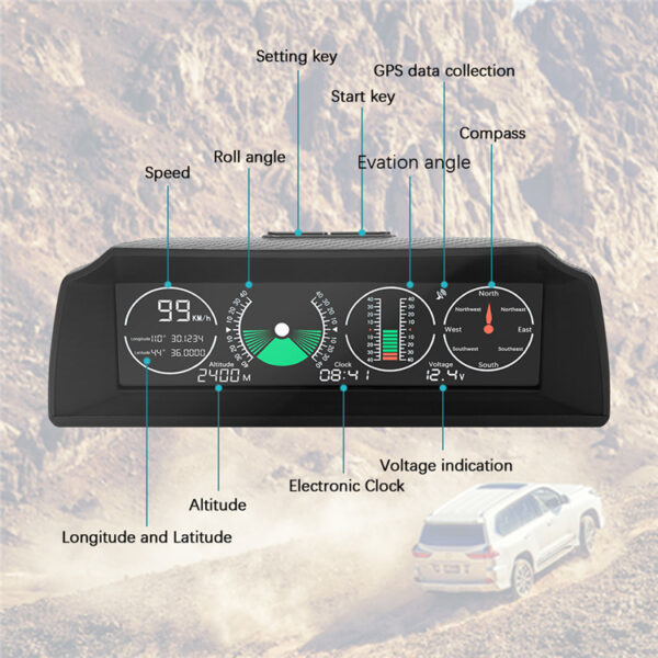 GPS GO 2 Universal Car HUD Monitoring Speed Level Gradient Compass - Image 10