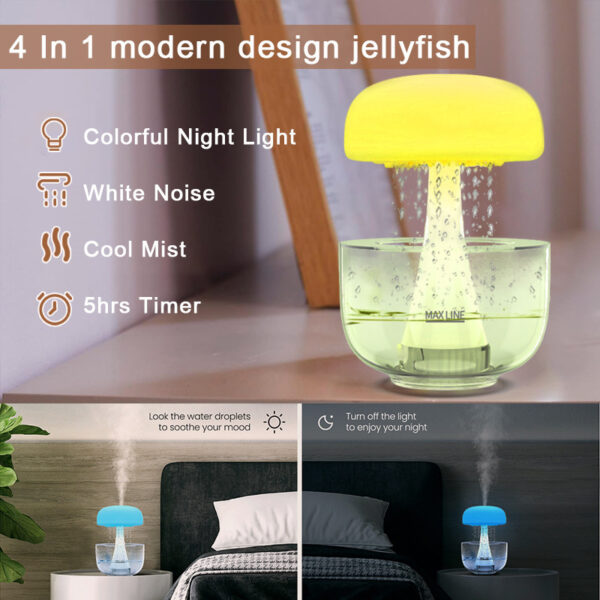 Jellyfish Raindrop Humidifier Ultrasonic Atomization Seven-color Ambience Light Cloud Rain Aroma Diffuser Home Decor - Image 4