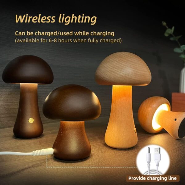 INS Wooden Cute Mushroom LED Night Light With Touch Switch  Bedside Table Lamp For Bedroom Childrens Room Sleeping Night Lamps Home Decor - Image 4