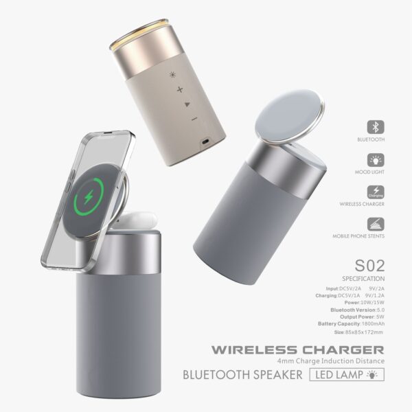 3 In 1 Multi-Function IPhone And AirPods Wireless Charger Portable Bluetooth Speaker With Touch Lamp For Home And Office - Image 9